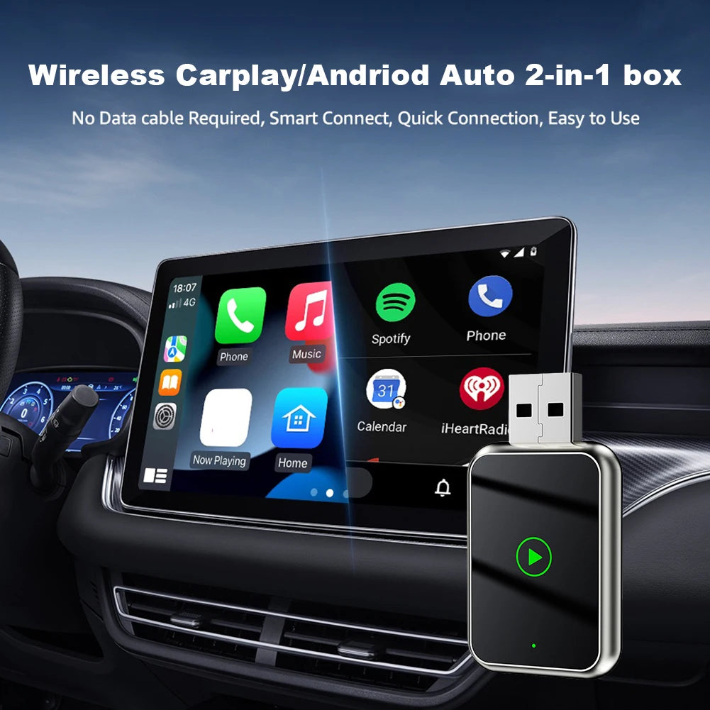 2 in 1 Wireless CarPlay Android Auto Adapter Wireless CarPlay Adapter Plug & Play Mini Carplay&Auto Box Dongle for Factory Wired