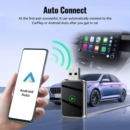 2 in 1 Wireless CarPlay Android Auto Adapter Wireless CarPlay Adapter Plug & Play Mini Carplay&Auto Box Dongle for Factory Wired